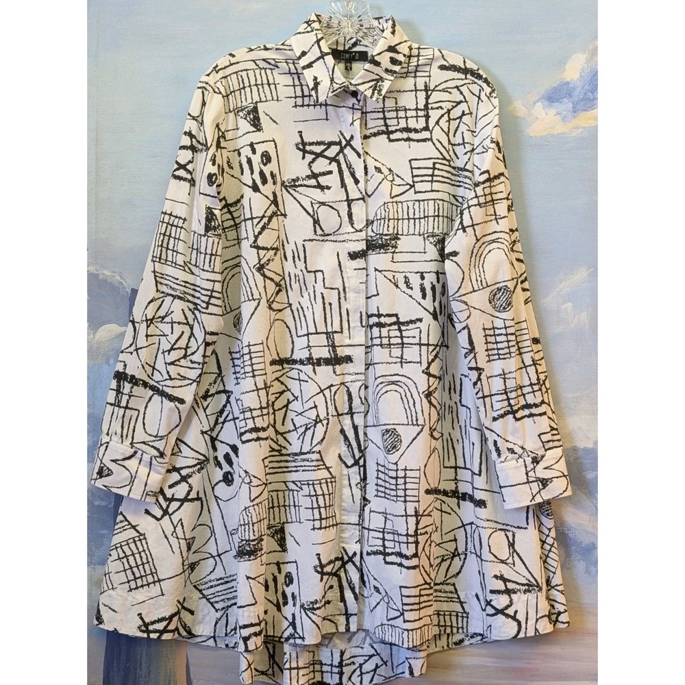 Comfy Usa L NEW! Back Zipper 'Naomi' Abstract Tunic